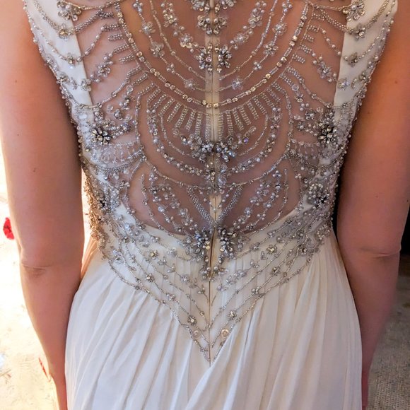 Chiffon V-Neck Sheer Back Wedding Dress - Picture 3 of 5